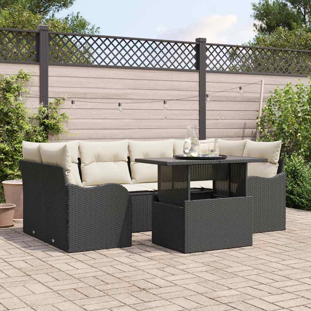 Conjunto de Sofá de Jardim 7 pcs Preto Rattan Sintético