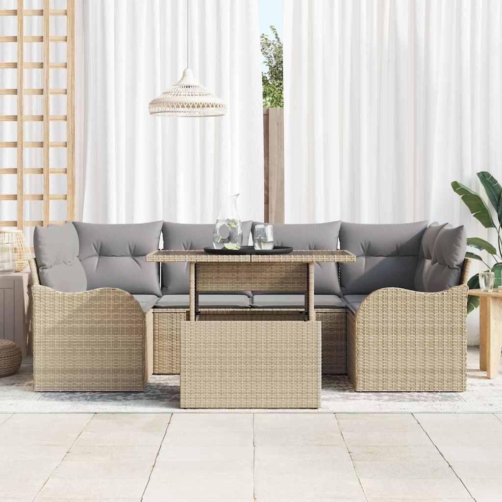 Conjunto de Sofá de Jardim 7 pcs Bege Rattan Sintético