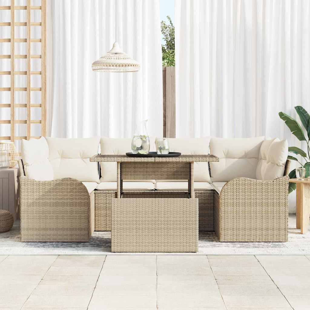 Conjunto de Sofá de Jardim 7 pcs Bege Rattan Sintético