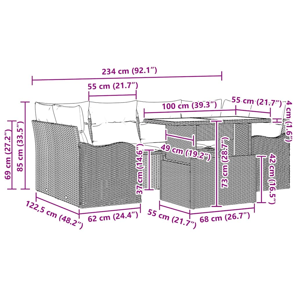 Conjunto de Sofá de Jardim com almofada 7 pcs Cinzento-claro