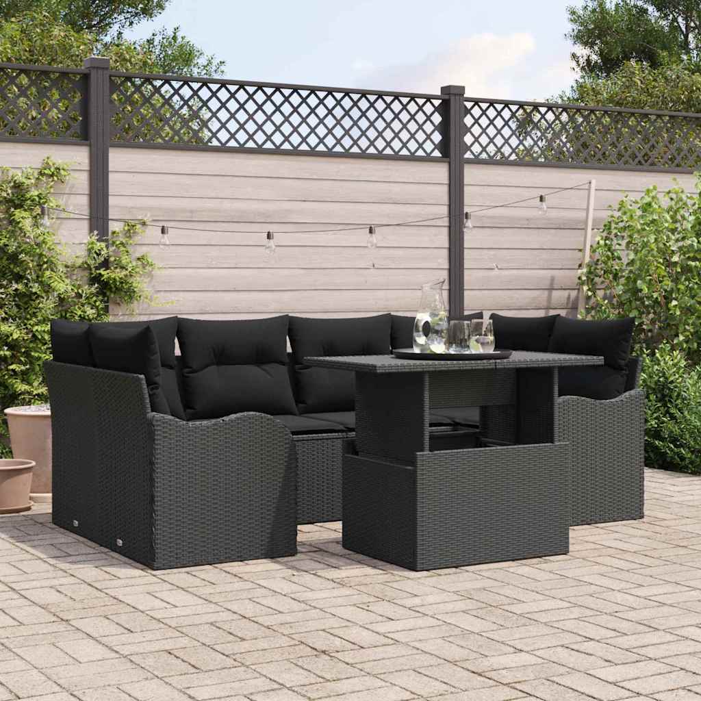Conjunto de Sofá de Jardim 7 pcs Preto Rattan Sintético