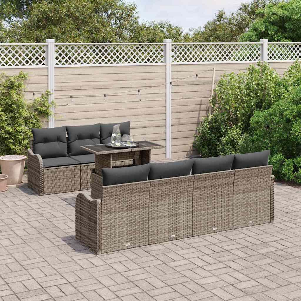 Conjunto de Sofá de Jardim 8 pcs Cinzeto Rattan Sintético