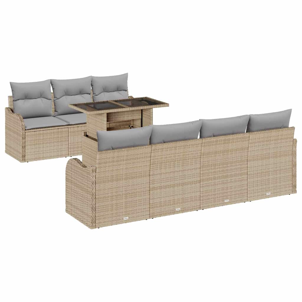 Conjunto de Sofá de Jardim 8 pcs Bege Rattan Sintético