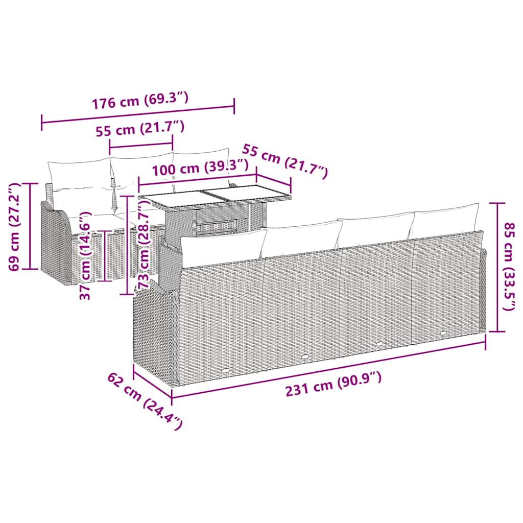Conjunto de Sofá de Jardim 8 pcs Bege Rattan Sintético