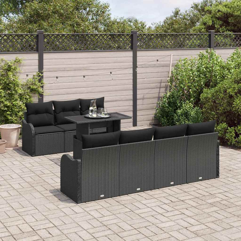 Conjunto de Sofá de Jardim 8 pcs Preto Rattan Sintético