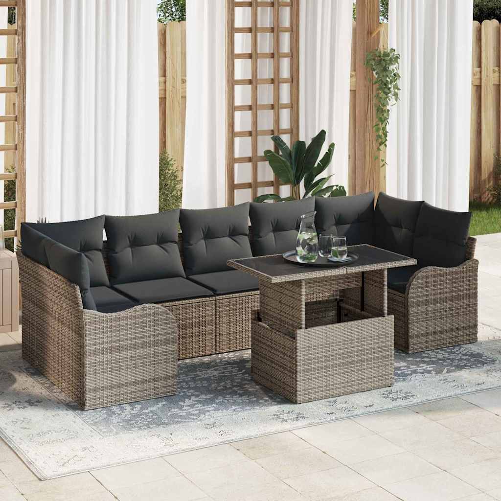 Conjunto de Sofá de Jardim com almofada 8 pcs Cinzeto vime PE