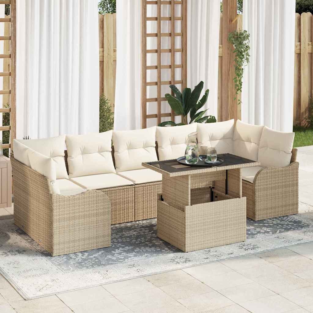 Conjunto de Sofá de Jardim com almofada 8 pcs Bege vime PE