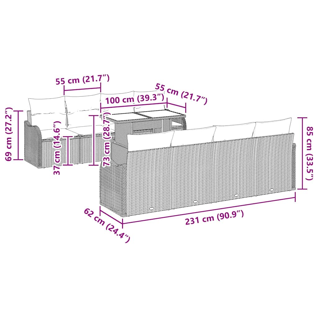 Conjunto de Sofá de Jardim 7 pcs Cinzento-claro vime PE