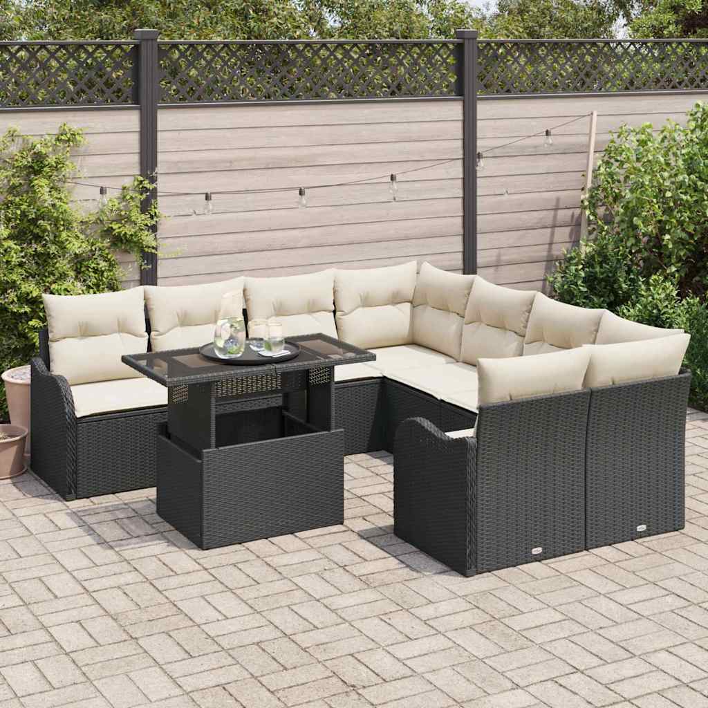 Conjunto de Sofá de Jardim 9 pcs Preto Rattan Sintético