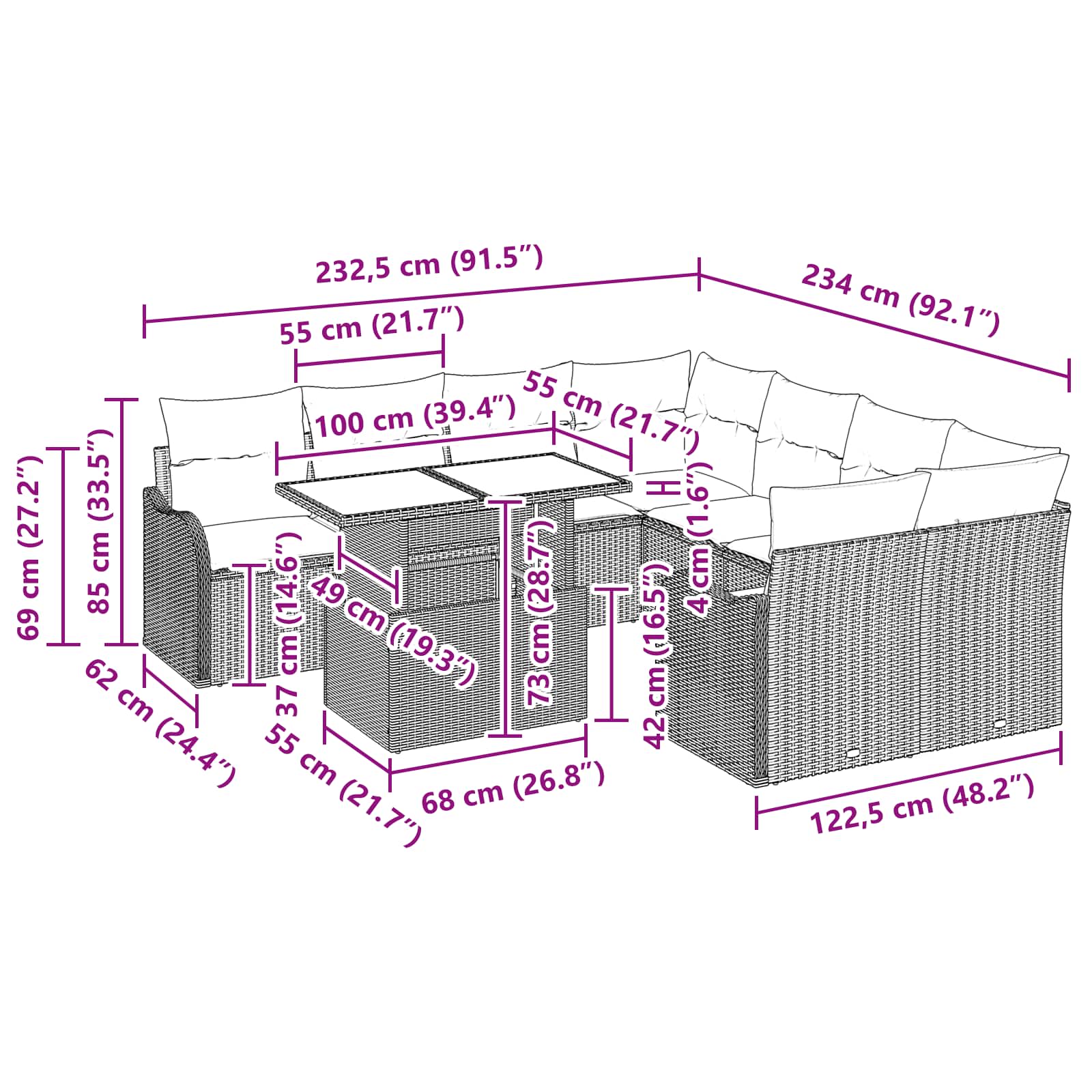 Conjunto de Sofá de Jardim 9 pcs Castanho Rattan Sintético