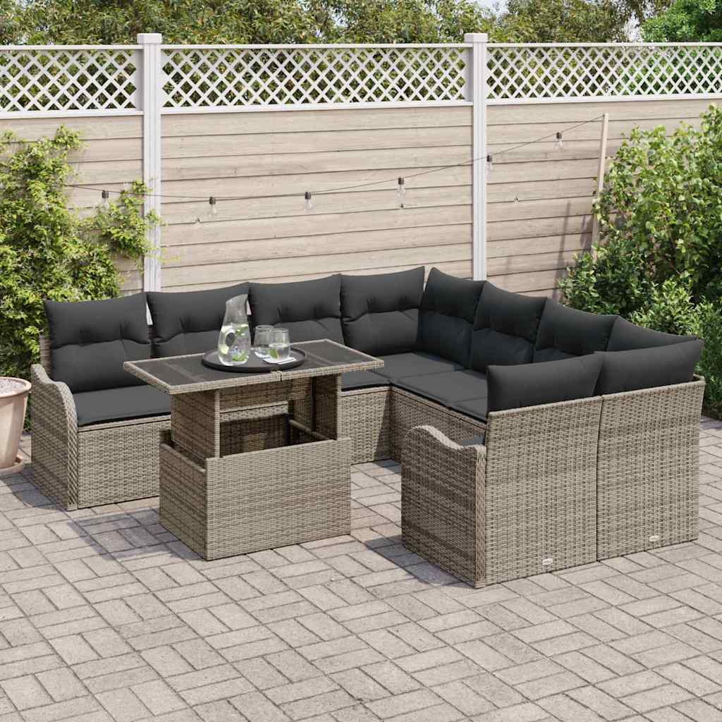 Conjunto de Sofá de Jardim 9 pcs Cinzeto Rattan Sintético