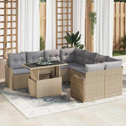 Conjunto de Sofá de Jardim 9 pcs Bege Rattan Sintético