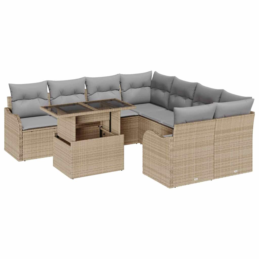 Conjunto de Sofá de Jardim 9 pcs Bege Rattan Sintético