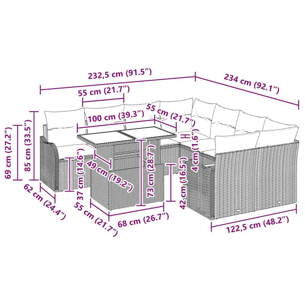 Conjunto de Sofá de Jardim 9 pcs Bege Rattan Sintético