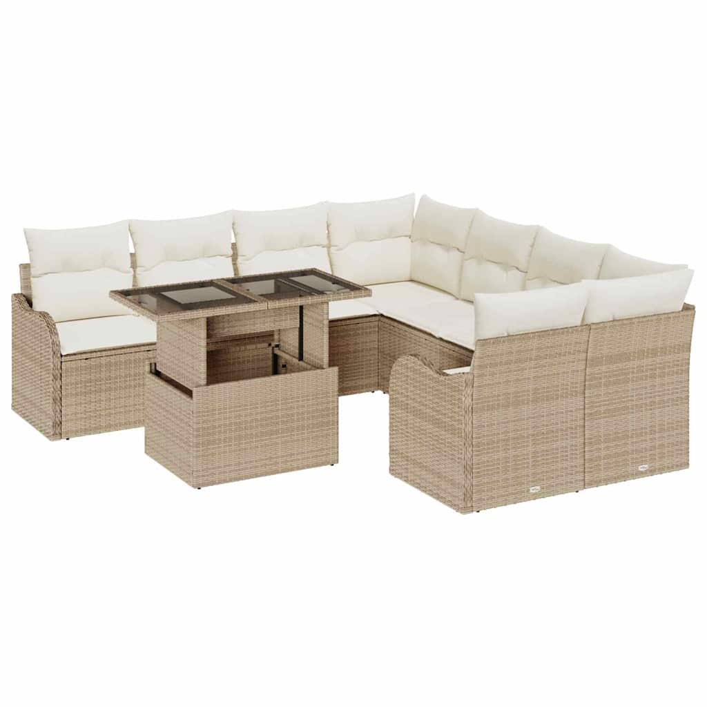 Conjunto de Sofá de Jardim 9 pcs Bege Rattan Sintético