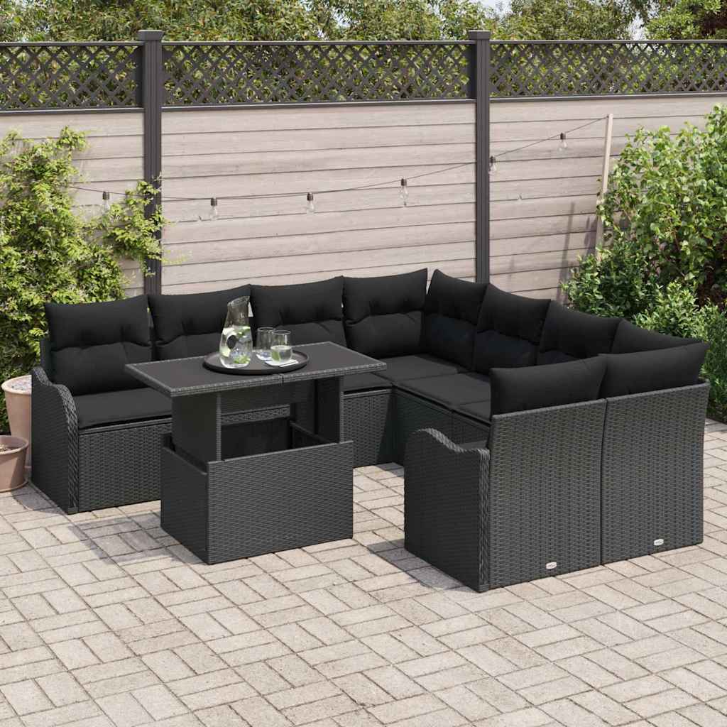 Conjunto de Sofá de Jardim 9 pcs Preto Rattan Sintético