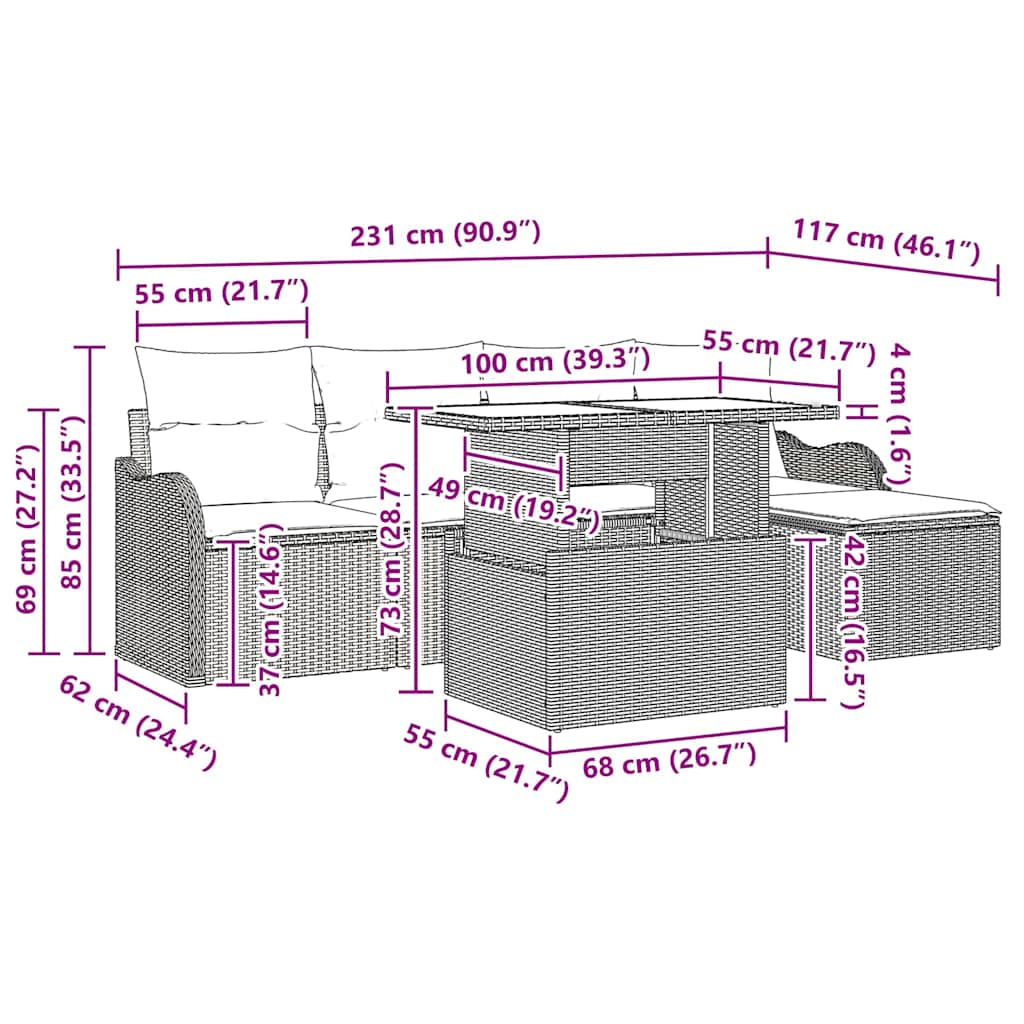 Conjunto de Sofá de Jardim 6 pcs Preto Rattan Sintético