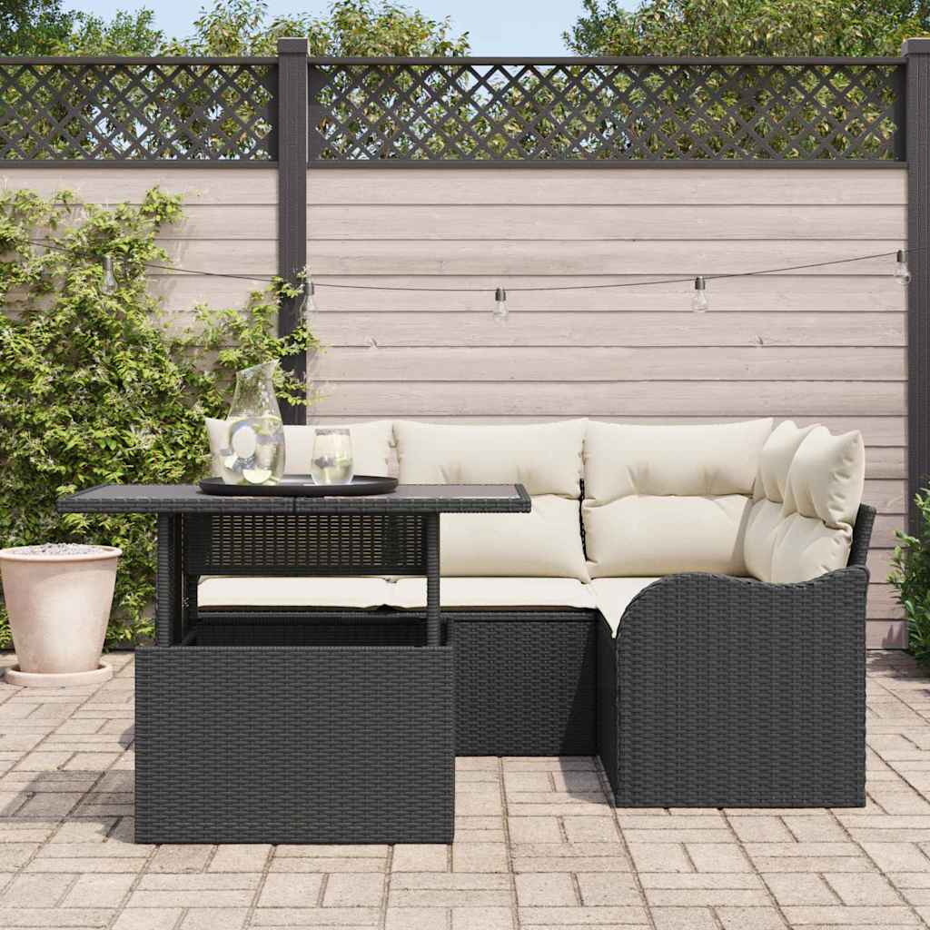 Conjunto de Sofá de Jardim 5 pcs Preto Rattan Sintético