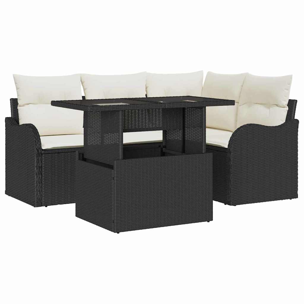 Conjunto de Sofá de Jardim 5 pcs Preto Rattan Sintético
