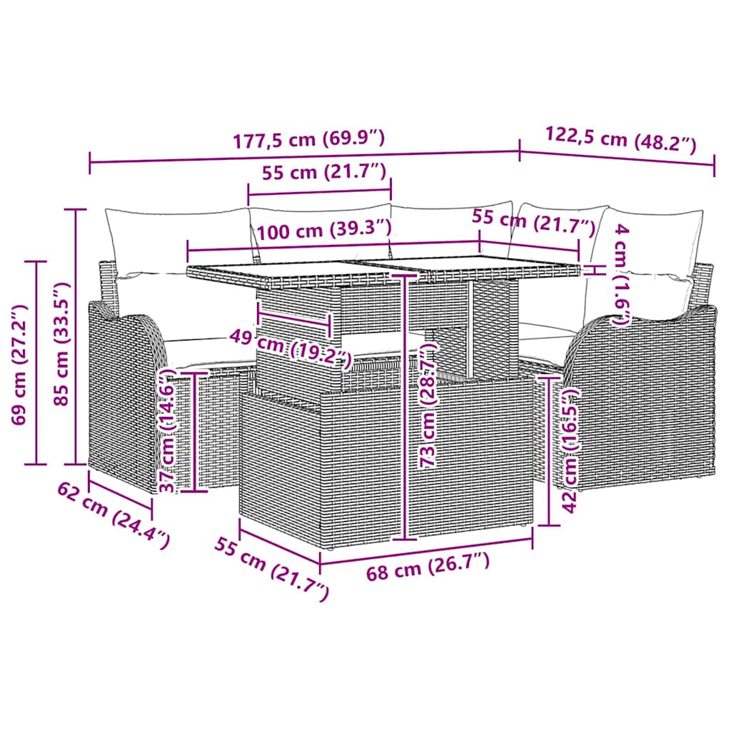 Conjunto de Sofá de Jardim com almofada 5 pcs Cinzento-claro