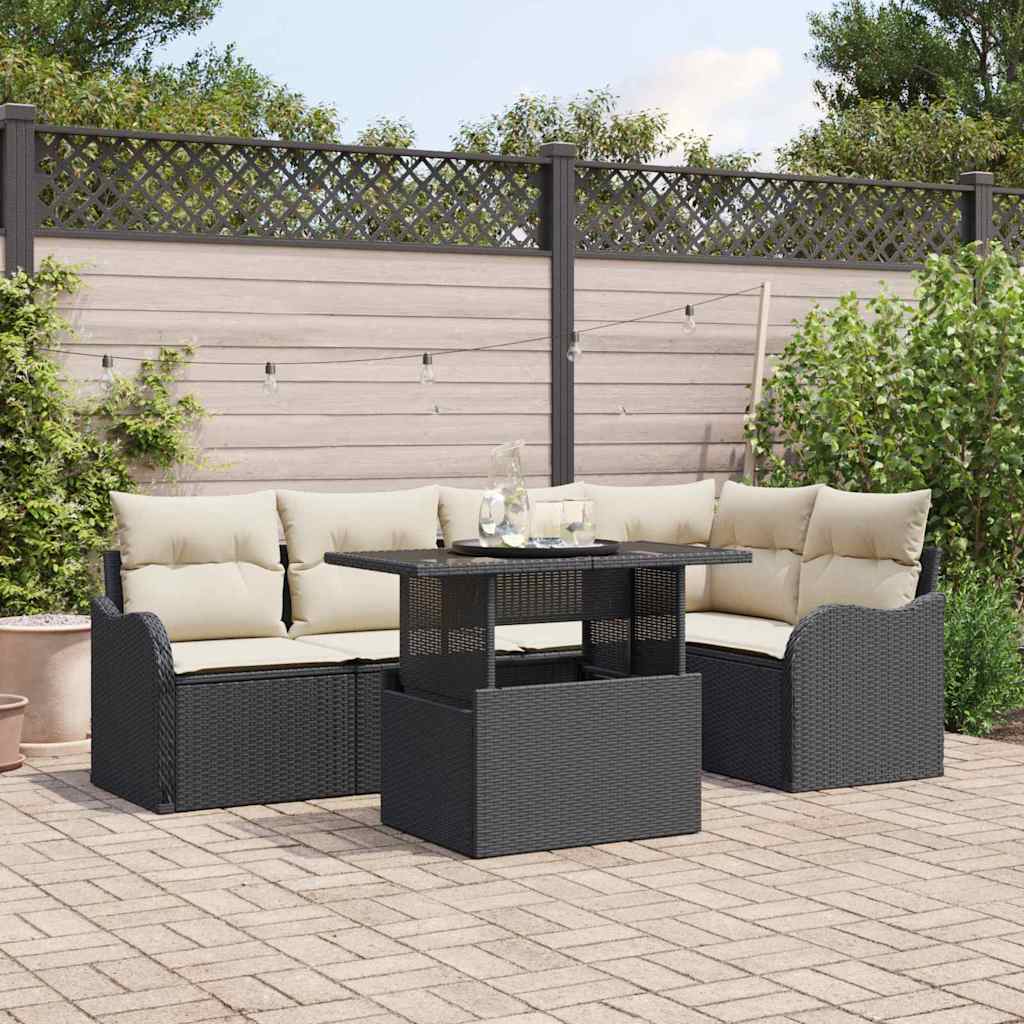 Conjunto de Sofá de Jardim 6 pcs Preto Rattan Sintético