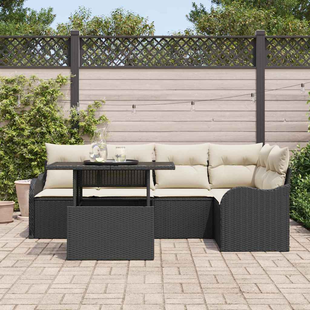 Conjunto de Sofá de Jardim 6 pcs Preto Rattan Sintético