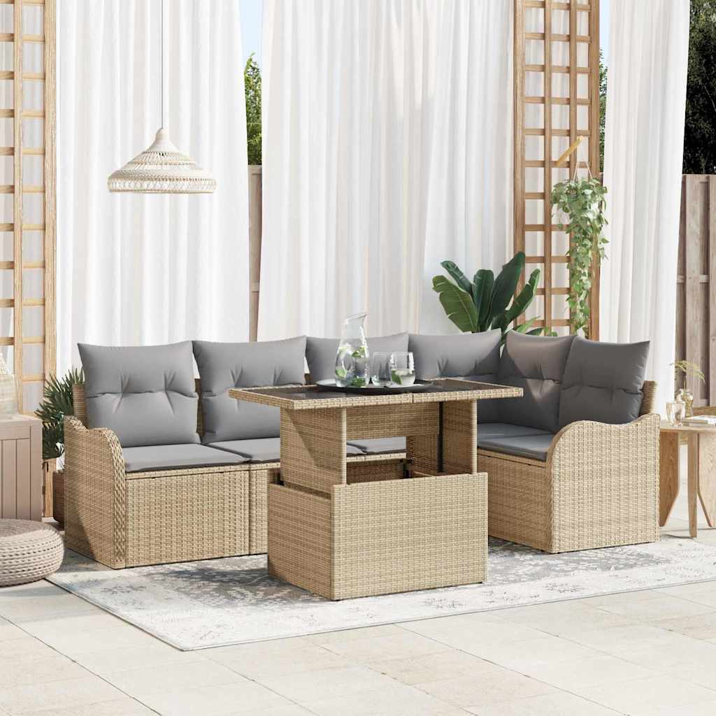Conjunto de Sofá de Jardim 6 pcs Bege Rattan Sintético