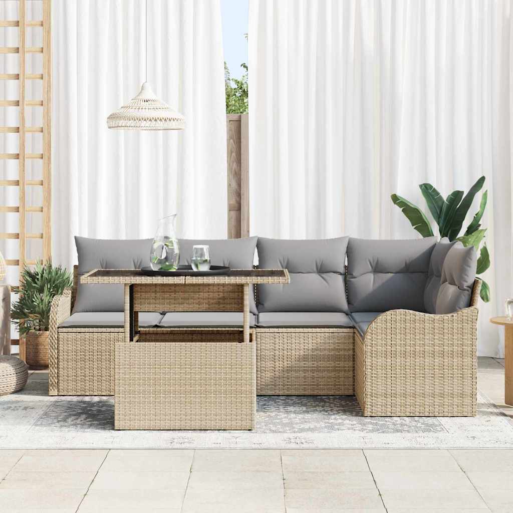 Conjunto de Sofá de Jardim 6 pcs Bege Rattan Sintético