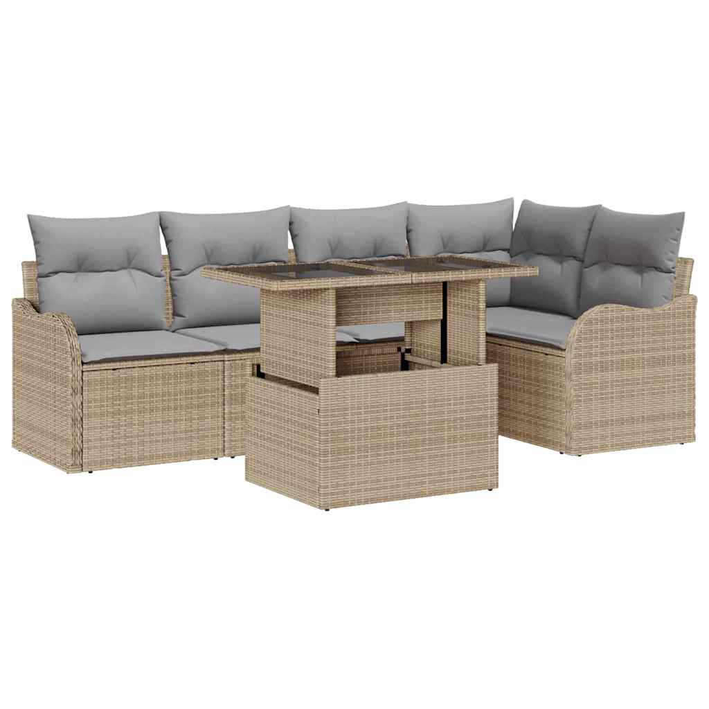 Conjunto de Sofá de Jardim 6 pcs Bege Rattan Sintético