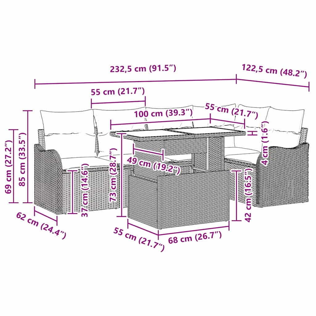 Conjunto de Sofá de Jardim 6 pcs Preto Rattan Sintético