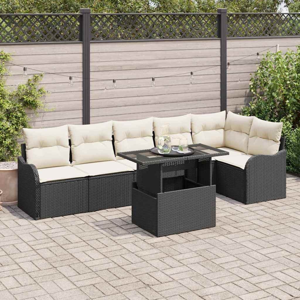 Conjunto de Sofá de Jardim 7 pcs Preto Rattan Sintético