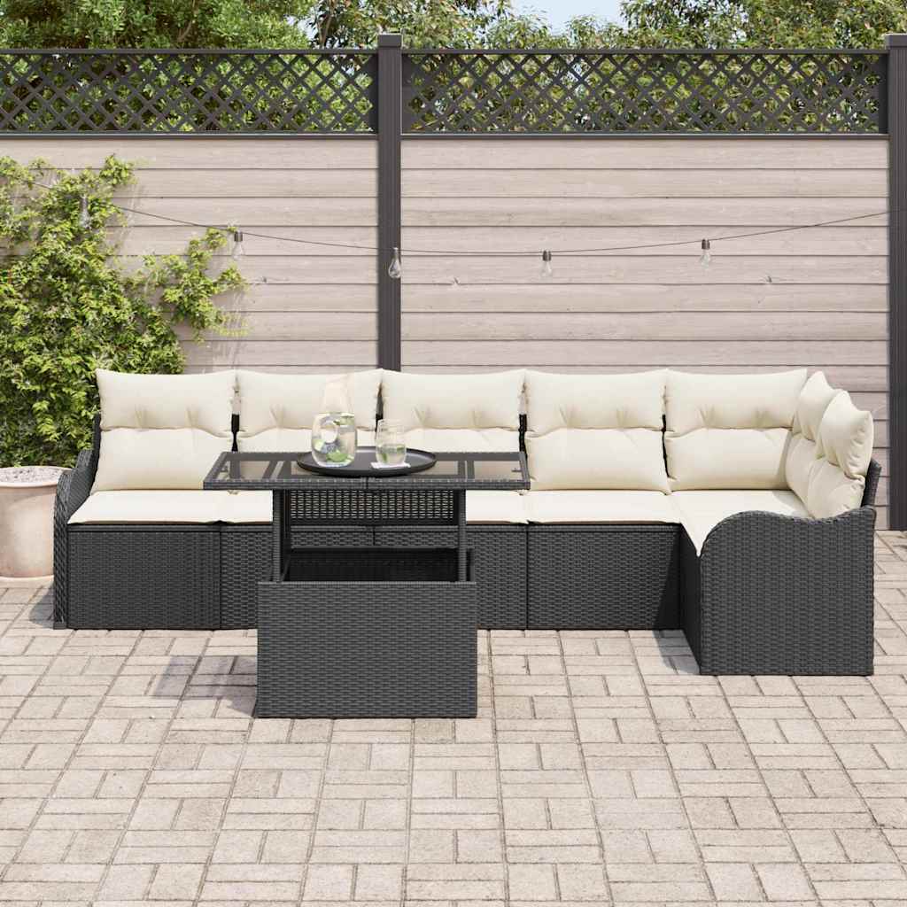 Conjunto de Sofá de Jardim 7 pcs Preto Rattan Sintético