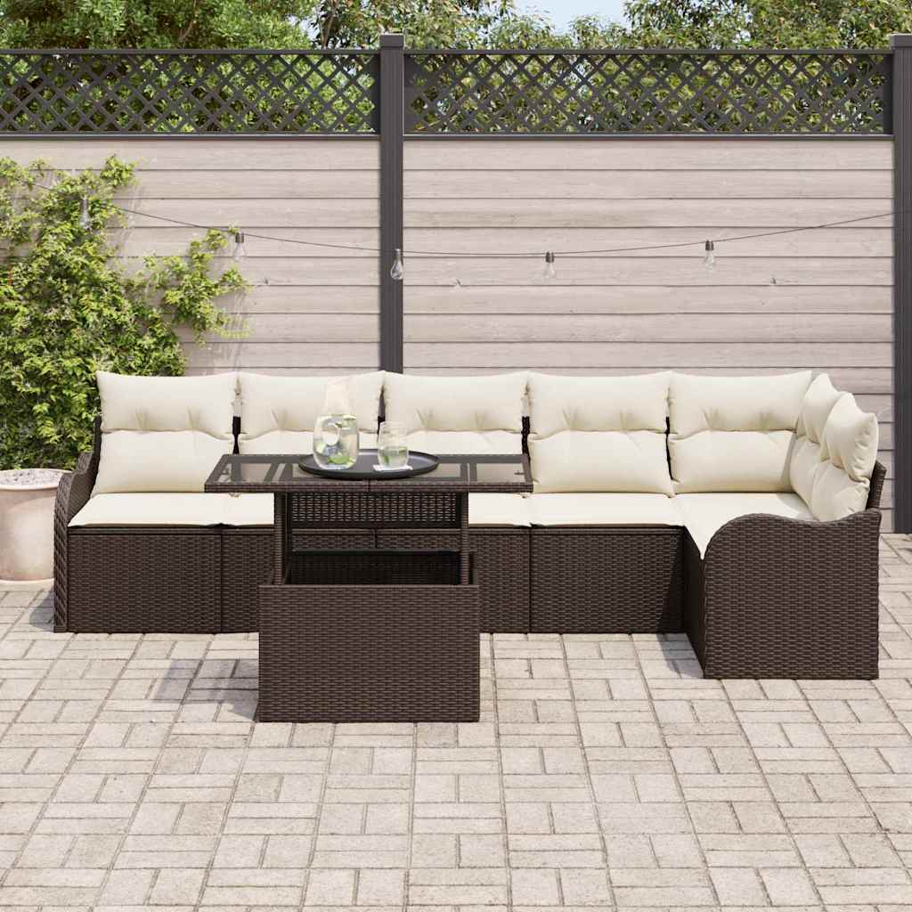Conjunto de Sofá de Jardim 7 pcs Castanho Rattan Sintético