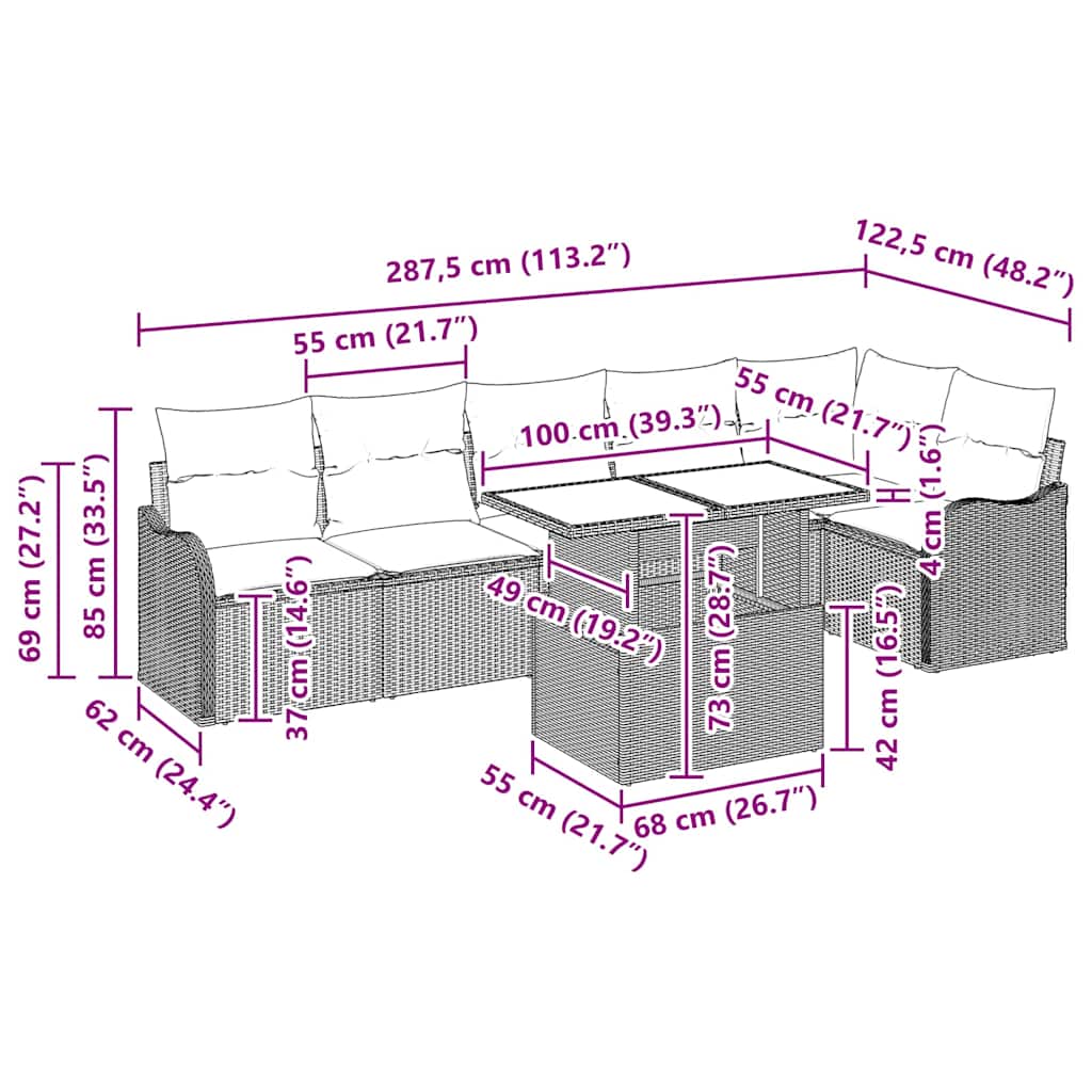 Conjunto de Sofá de Jardim 7 pcs Castanho Rattan Sintético