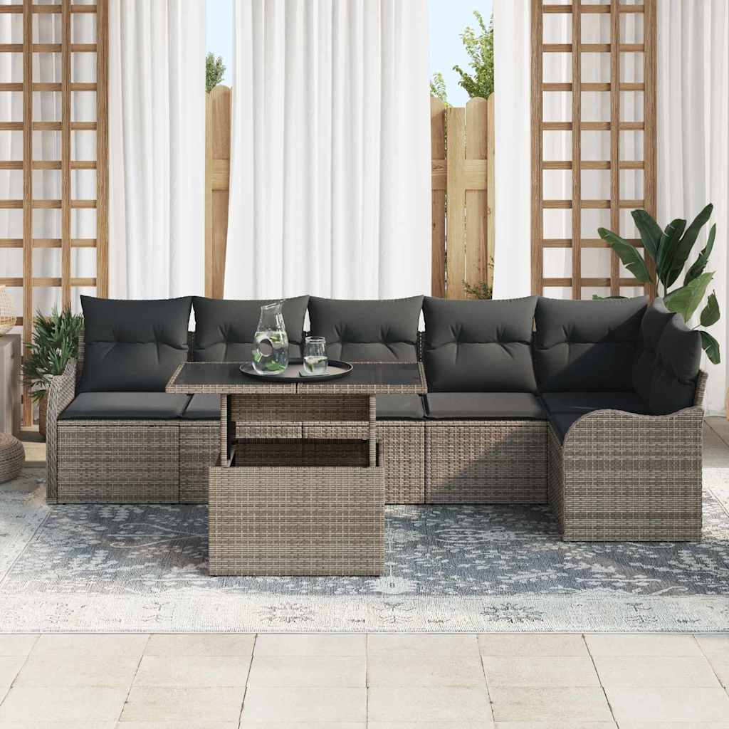 Conjunto de Sofá de Jardim 7 pcs Cinzeto Rattan Sintético