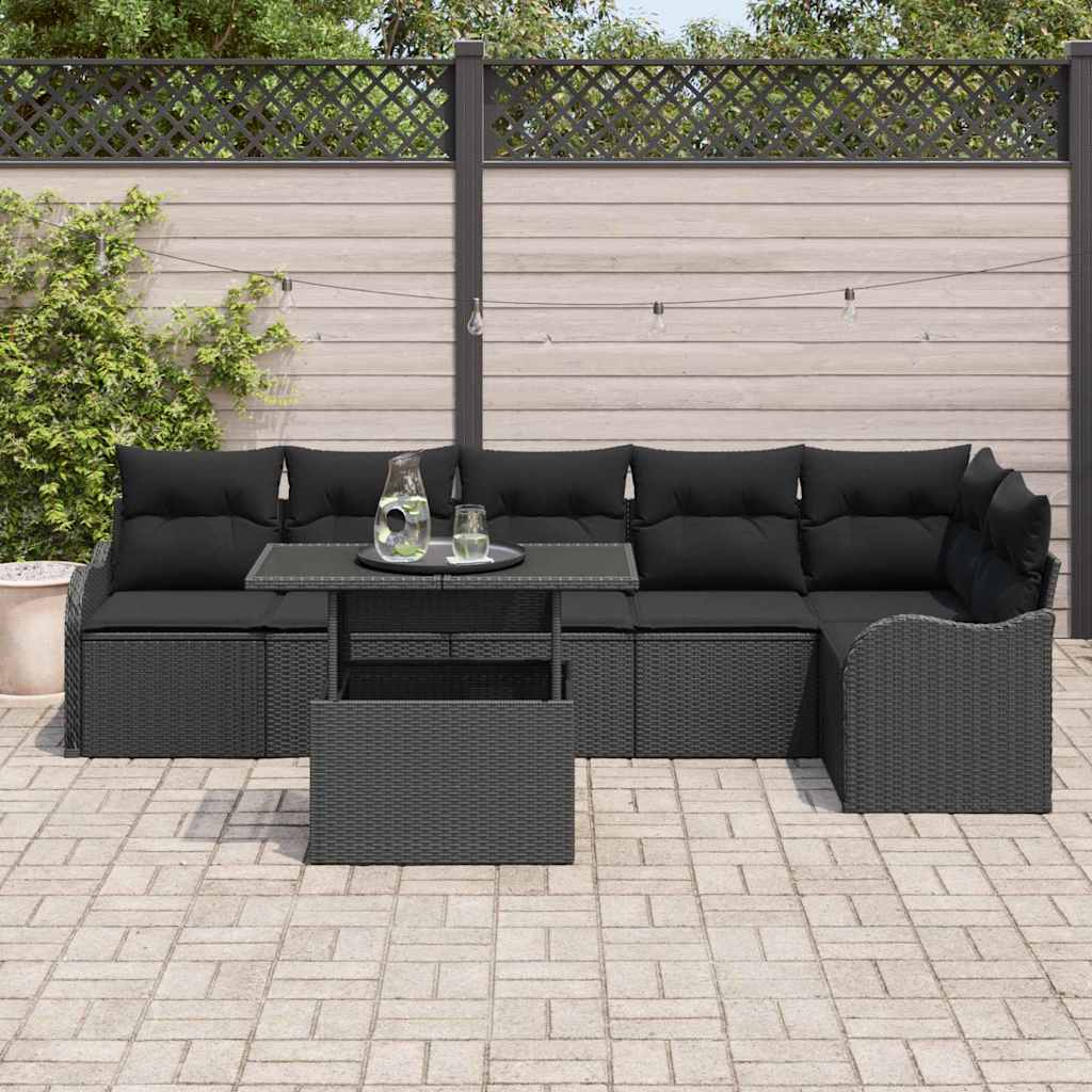 Conjunto de Sofá de Jardim 7 pcs Preto Rattan Sintético