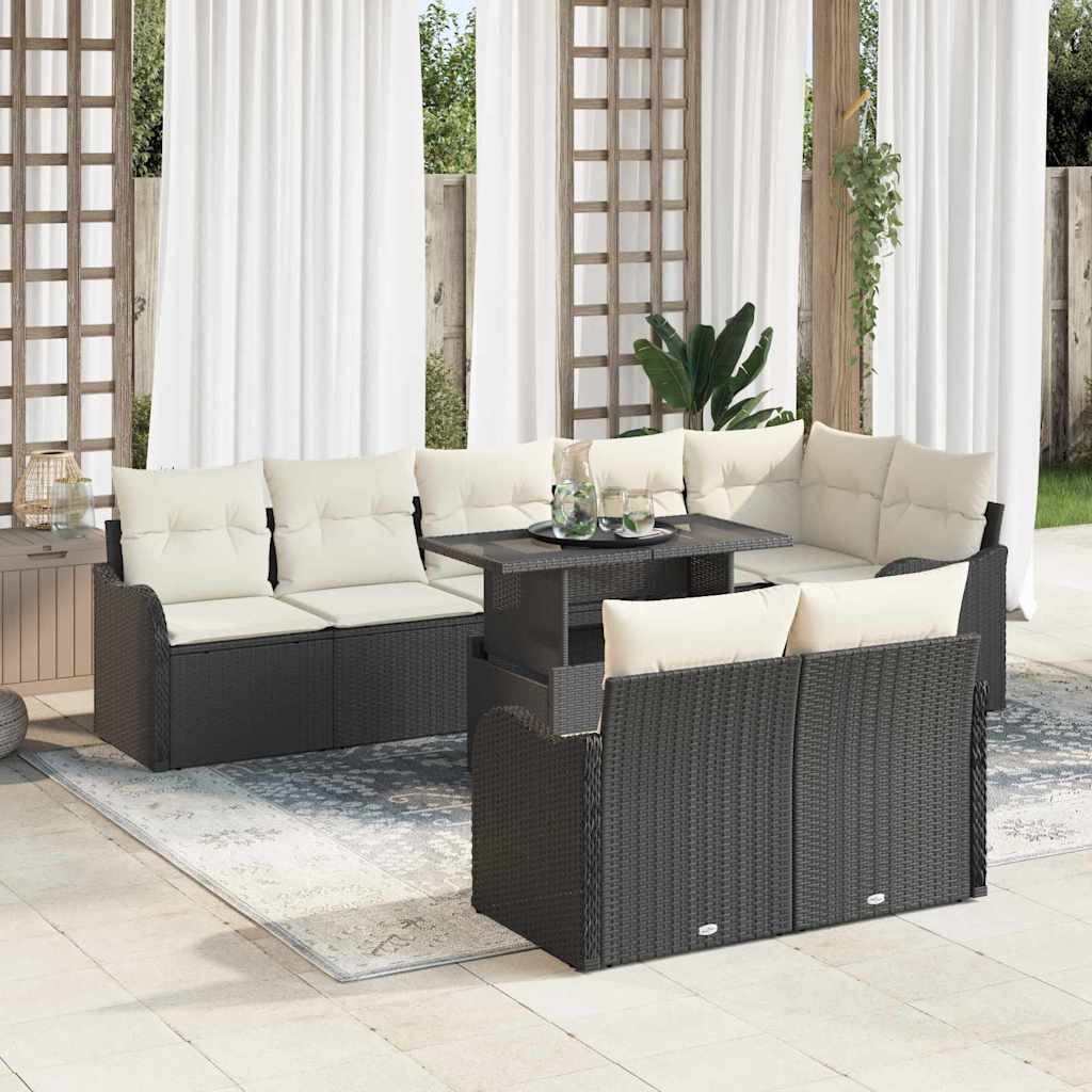 Conjunto de Sofá de Jardim 9 pcs Preto Rattan Sintético