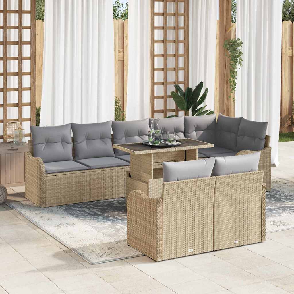 Conjunto de Sofá de Jardim 9 pcs Bege Rattan Sintético