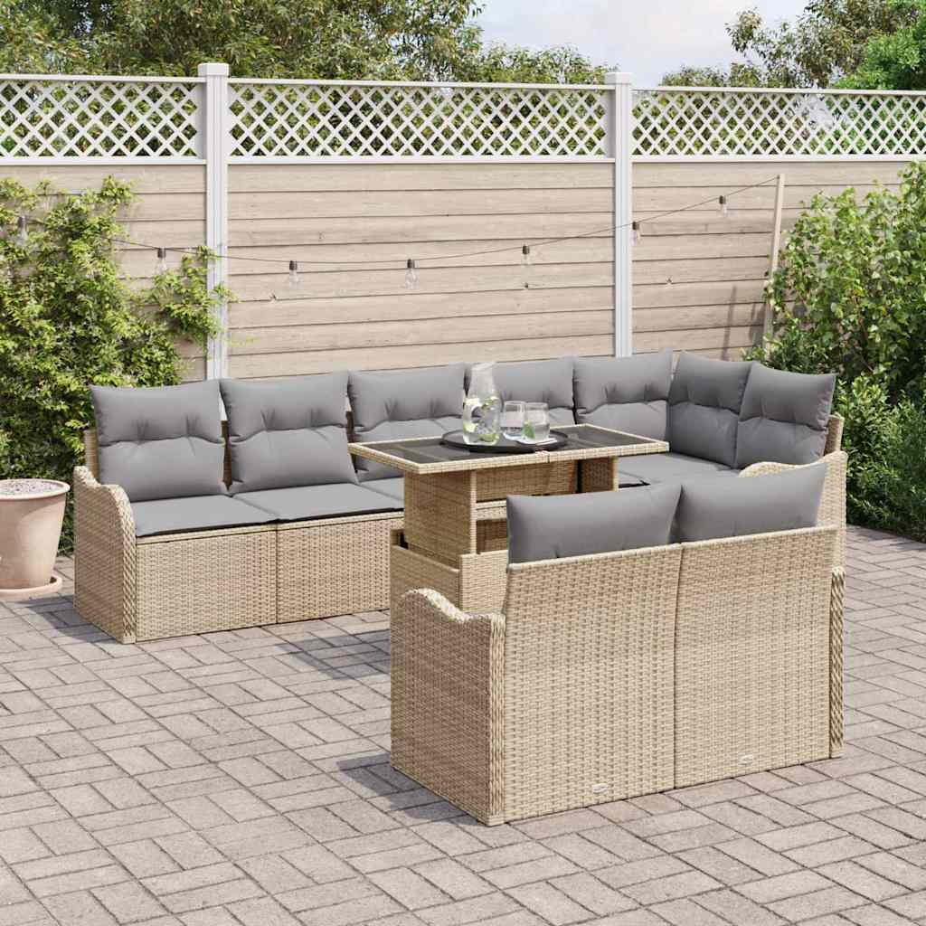 Conjunto de Sofá de Jardim 9 pcs Bege Rattan Sintético