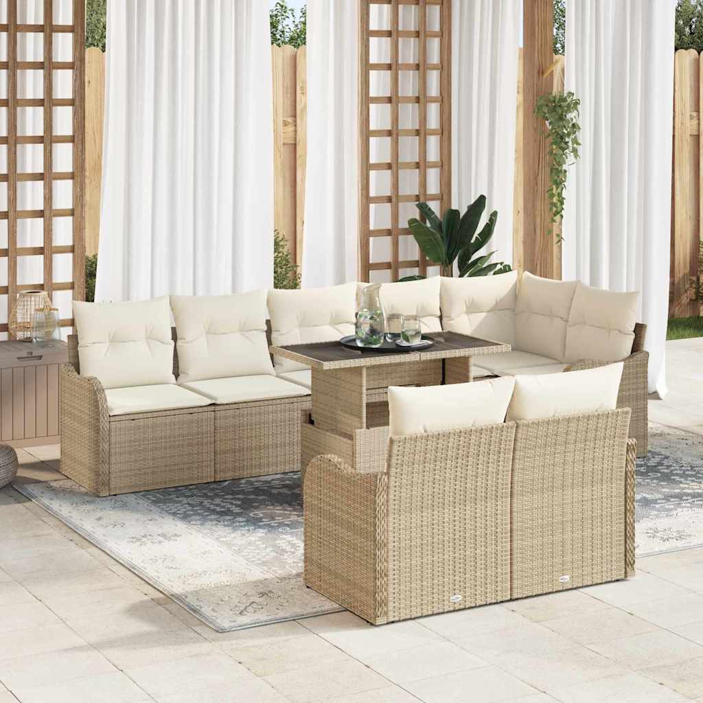 Conjunto de Sofá de Jardim 9 pcs Bege Rattan Sintético