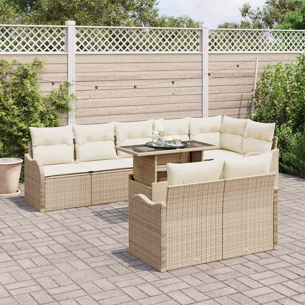 Conjunto de Sofá de Jardim 9 pcs Bege Rattan Sintético
