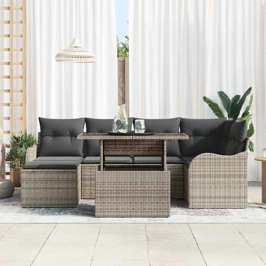 Conjunto de Sofá de Jardim 7 pcs Cinzeto Rattan Sintético