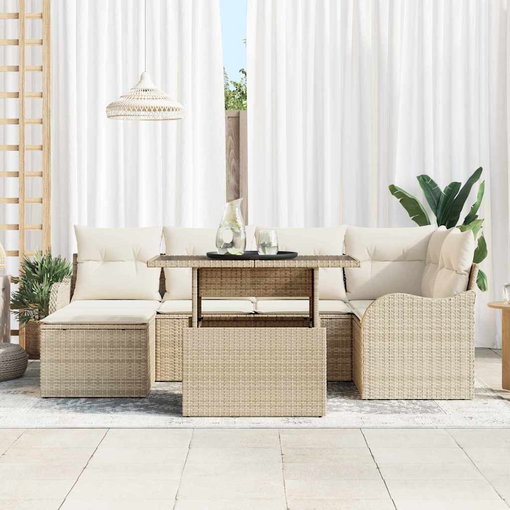 Conjunto de Sofá de Jardim 7 pcs Bege Rattan Sintético