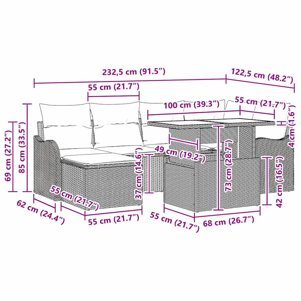 Conjunto de Sofá de Jardim com almofada 7 pcs Cinzento-claro