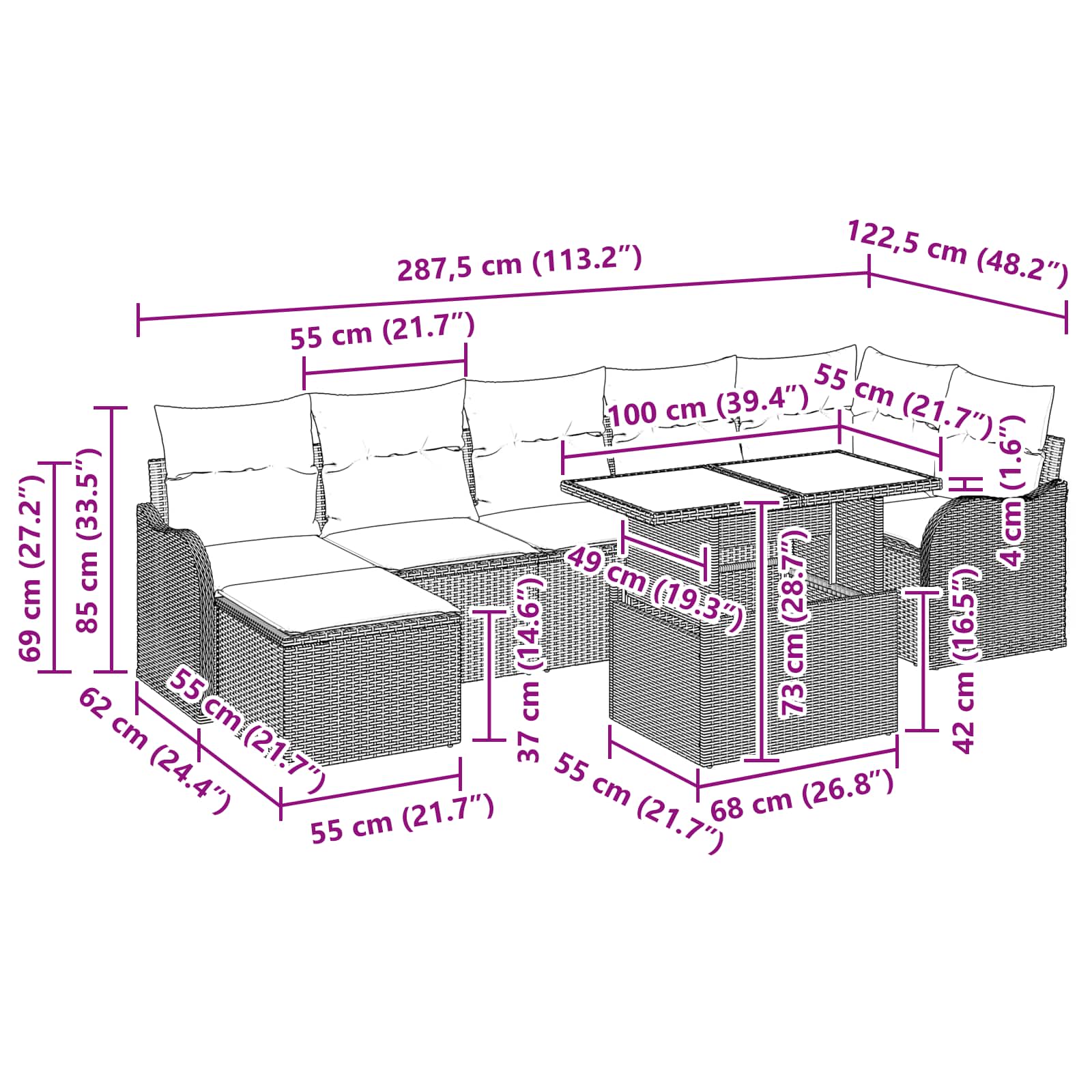 Conjunto de Sofá de Jardim 8 pcs Castanho Rattan Sintético