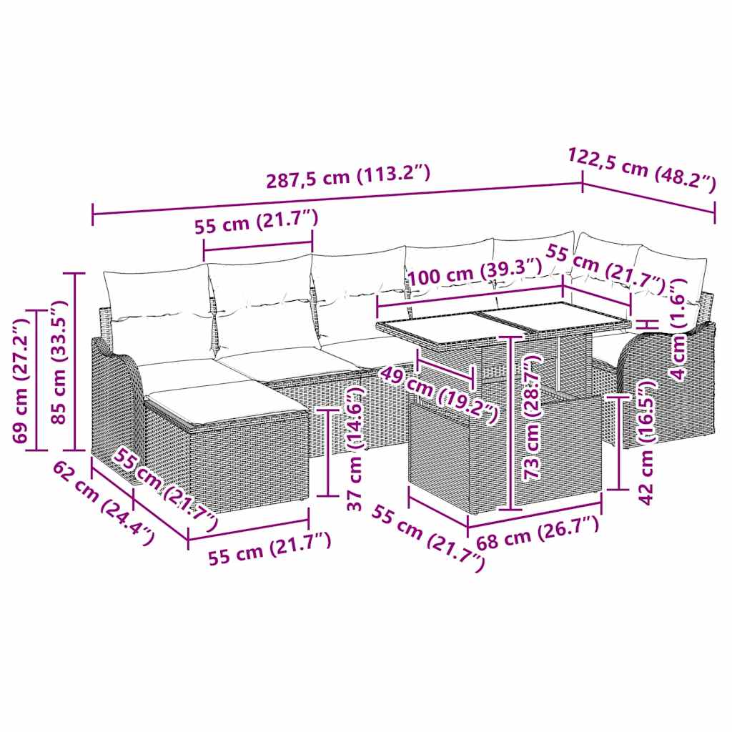 Conjunto de Sofá de Jardim 8 pcs Cinzeto Rattan Sintético
