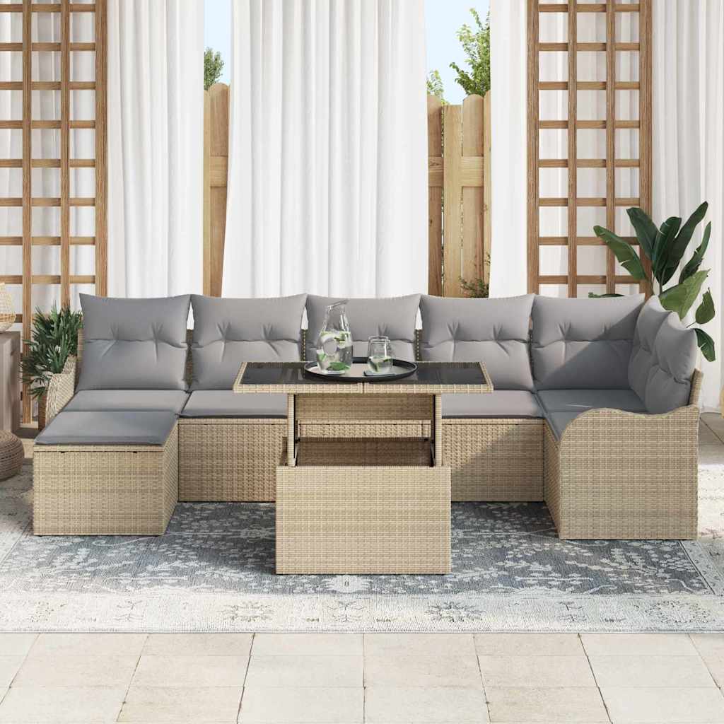 Conjunto de Sofá de Jardim 8 pcs Bege Rattan Sintético