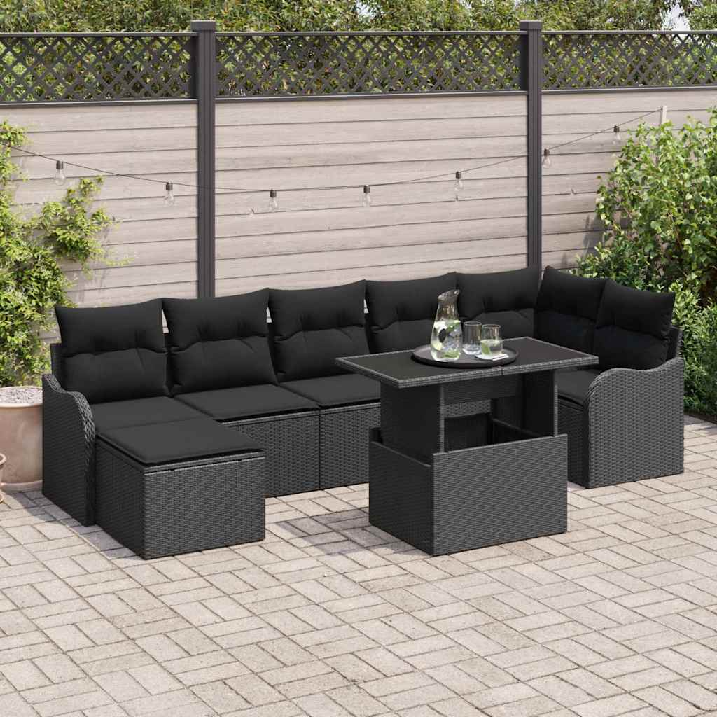 Conjunto de Sofá de Jardim 8 pcs Preto Rattan Sintético