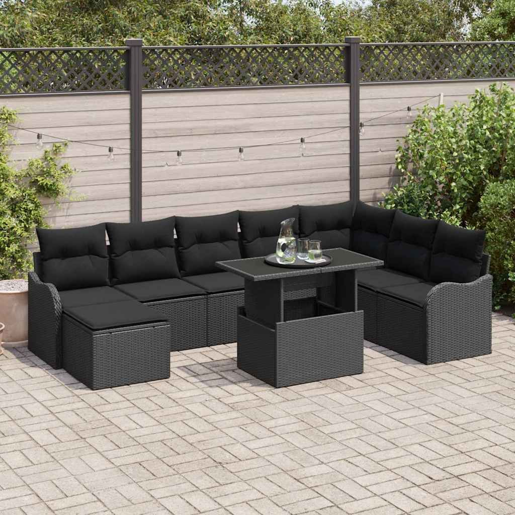 Conjunto de Sofá de Jardim 9 pcs Preto Rattan Sintético