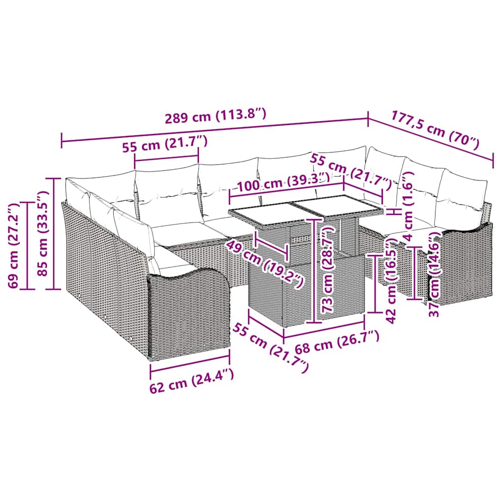 Conjunto de Sofá de Jardim 10 pcs Preto Rattan Sintético